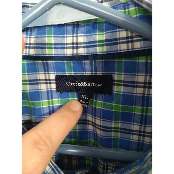 Croft&Barrow Men's XL Shirt Blue Green Plaid Collared Button Shirt Sleeve - Picture 3 of 10